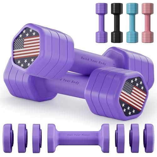 Zempox Adjustable Dumbbell Set of 2, 4 in 1 Hand Weights for Women at Home, 5 lb Weights Dumbbells set of 2, Each 2lb 3lb 4lb 5lb with TPU Soft Rubber Handle for Home Gym Exercise Training, Purple