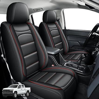 IKABEVEM Seat Covers Fit for Chevy Chevrolet Colorado : 2015-2022 Crew Cab Z71 LT ZR2 Work Truck Full Set Pickup Faux Leather Car Seat Covers (5 Seats,Redline)