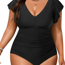 Yonique Plus Size Swimsuits for Women One Piece Tummy Control Bathing Suits Ruffle Swimwear 28W