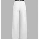 MakeMeChic Women's Work Pants Straight Leg Zip Fly Belted Business Casual Trousers Teacher Pants White Large