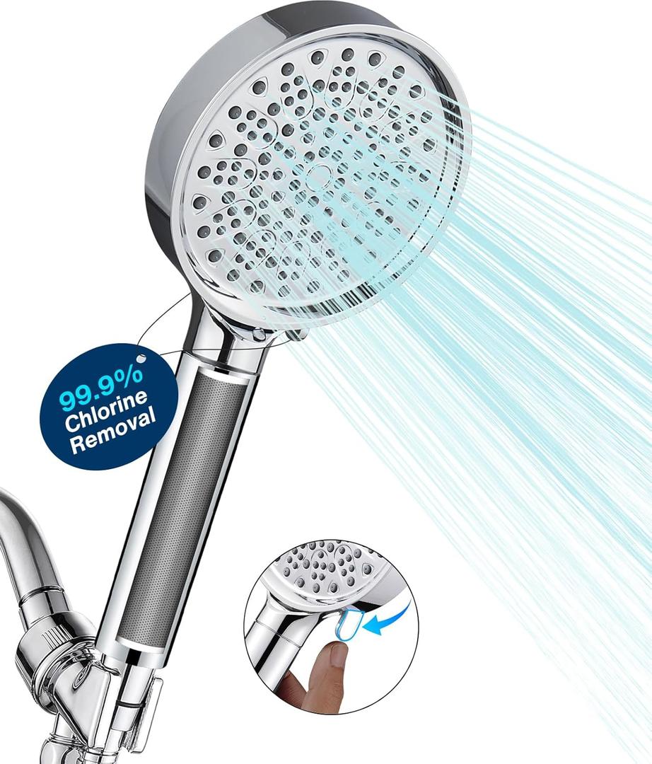 Cobbe Filtered Shower Head with Handheld - Filters Over 99% Of Chlorine - 2.0 Carbon Shower Head Filter System - Water Softener Filters Beads for Hard Water - Reduces Dry Itchy Skin, Chrome (1. Chrome (2.0 Carbon))