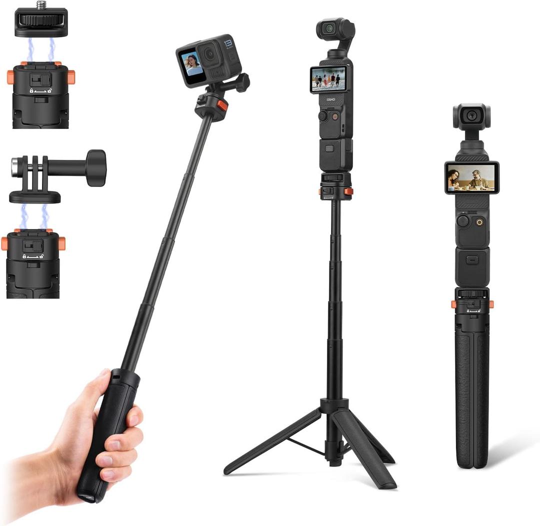 Osmo Pocket 3 Tripod for Action Camera, Mini Table Desk Extendable Tripod Stand Small Handheld Selfie Stick with Quick Release 1/ 4'' Screw Vlog for DJI Action 5 Pro for Insta360 X4 X5 X3 Accessories