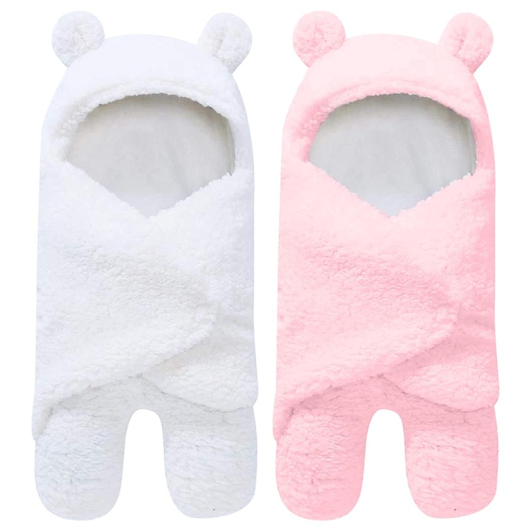 2 Pack Ultra Warm Sherpa Plush Baby Sleeping Swaddle Wrap - Newborn Essentials Must Haves for 0-6 Months - Shower Registry Search Gifts for Boys Girls - Baby Stuff Accessories (Pink and White)