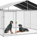 DWVO 14.8'x14.8' Large Outdoor Dog Kennel with Roof, Dog Pens Outside with Metal Dog Gate, Dog House Large Dogs for Yard