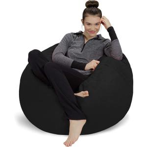 Sofa Sack Bean Bag Chair Cover Only, for Adults and Kids, Without Filling Comfy Fluffy Round or Oval Beanbag Chair Cover Replacement, Lazy Sofa Cover for Reading Chair or Floor Chair, 3 Foot, Black - Cover Only