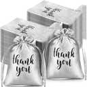 Roowest 100 Pcs Thank You Satin Gift Bags Drawstring Jewelry Candy Pouches for Wedding Bridal Shower Baby Shower Favor Drawstring Bag for Birthday Holiday Party (4 x 6 Inch, Silver)