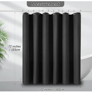 Black Shower Curtain 256GSM Heavy Duty Waffle Woven Bathroom Shower Curtains, Weighted Fabric for Hotel Spa Luxury Polyester Bath Curtain with 12 Hooks, 72Wx72H