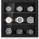 TJ.MOREE 9-Slot Watch Display Case, Wall Mount Wooden Watch Box, Vertical Storage Mens Watch Box