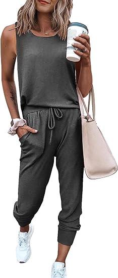 PRETTYGARDEN Women's Two Piece Outfit Sets Casual Summer Sleeveless Matching Lounge Wear Spring Travel Clothes Tracksuit (Medium, Dark Grey)