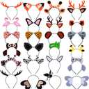 Xinnun 24 Pcs Jungle Animal Headbands Safari Party Favors Birthday Decorations Animal Ears Photo Booth Props for Kids Adults Cosplay Birthday Party Favors Supplies