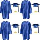 4Pcs Kindergarten Graduation Gown Sets with Year Tassel Stole and Certificate for Unisex Preschool Kids, 4, Royal Blue, 24(3'3"-3'5")