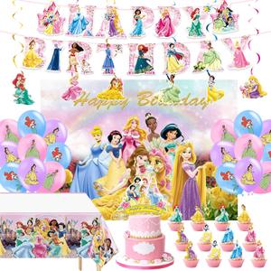 Princess Birthday Party Supplies, Princess Party Decorations with Photo Backdrop and 2 PCS Tablecloth