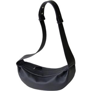 Genuine Leather Sling Bags Crossbody Women, Minimalist Style Casual Chest Bags with Wide Strap (Black)