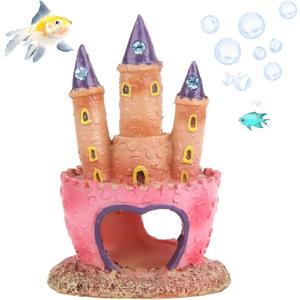 Fish Tank Decorations Pink Castle Aquarium Decorations Resin Fish Cave Hideouts Large Aquarium Decor,Vintage Castle Fish Tank Accessories for Betta Fish Freshwater and Saltwater Fishtanks, Medium