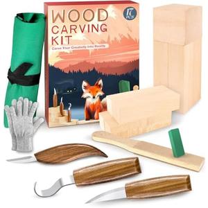 Wood Carving Kit, Whittling Kit for Beginners 17PCS Wood Carving Tools with 3PCS Whittling Knife 9PCS Basswood Blocks & Gloves & Strop Block & Polishing Compound Wood Carving Set Hobbies for Adults