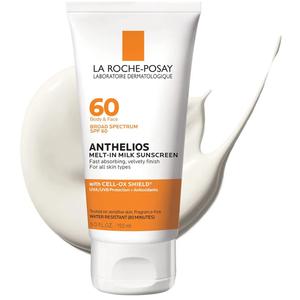 La Roche-Posay Anthelios Melt-In Milk Sunscreen SPF 60, Sunscreen For Body & Face, Broad Spectrum SPF + Antioxidants, Oil Free, Lightweight & Fast Absorbing, Oxybenzone Free