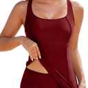 Aleumdr Women's Two Piece Tankini Swimsuits Modest Square Neck Bathing Suits Swim Tank Top with High Waisted Bottom (XX-Large, Burgundy)