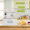 Kitchen Vegetable Storage Set of 3, Metal Onion Garlic Potato Storage Set, Kitchen Canisters Vegetable Keeper Containers with Aerating Holes and Wooden Lid (White)