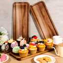 Small Charcuterie Boards Rectangular Long Wooden Platters Acacia Wood Serving Tray 2 Pcs Wooden Tray Kitchen Charcuterie Platter for Food Cookie Dessert Fruit Snack, 14" x 5.5" x 0.6"