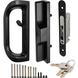 Patio Sliding Door Handle Set with Mortise Lock and Key Cylinder, Sliding Door Latch Lock Replacement for 3-15/16 Screw Hole Spacing, Door Thickness from 1 to 1.75 in