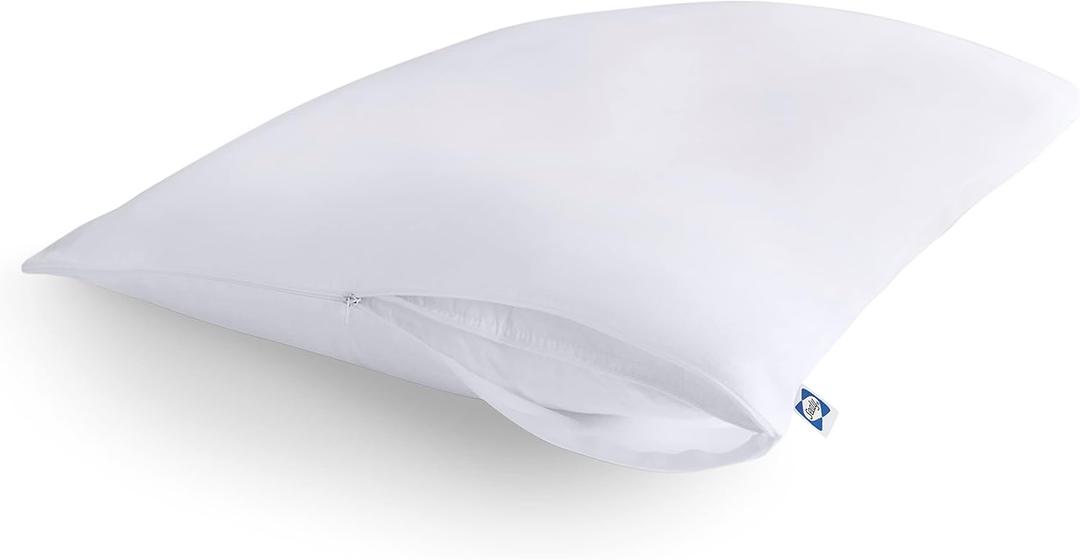 Sealy Performance 100% Cotton Breathable Moisture Wicking Fabric Machine Washable Zippered Pillow Protector, King Size, 2 Pack, White