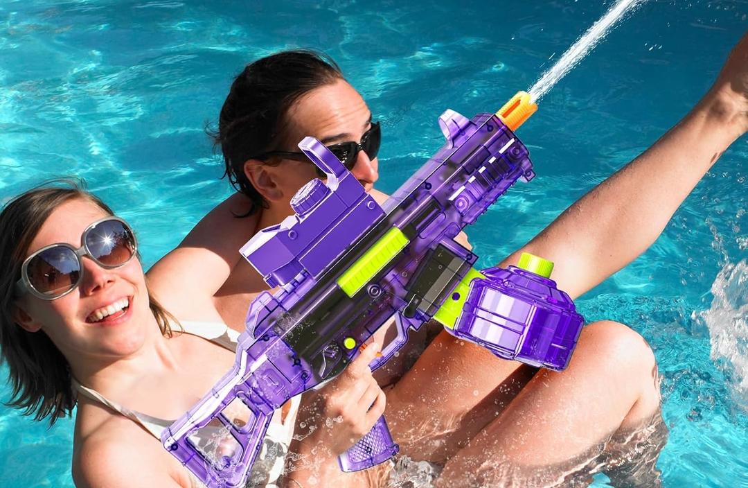 Electric Water Gun for Adults & Kids, Automatic Squirt Guns with 32Ft Long Range, 300 Water Shots, LED Light, Summer Outdoor Swimming Pool Water Toys, Purple
