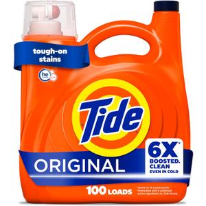 Tide Liquid Laundry Detergent, Original Scent, 125 fl oz, 100 Loads, Boosted Clean Even in Cold Water with Concentrated Washing Soap