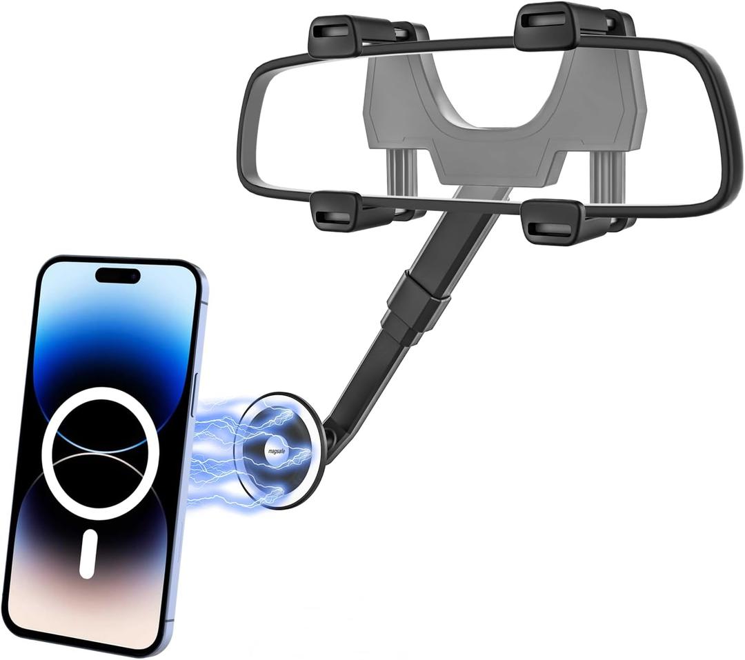 for MagSafe Car Mount Rearview Mirror [24 Strong Magnet] Magnetic Phone Holder for Car Rear View Mirror [4 Clip Stable] Cell Phone Mount for Your Car Accessories for iPhone 16 15 14 13 12 11 X Pro Max