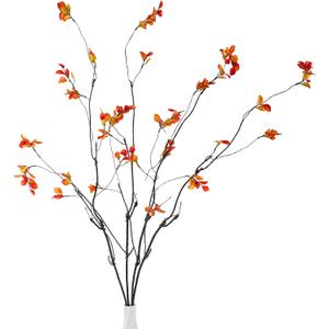 4pcs 38"Fall Artificial Ficus Branches Greenery Branches Autumn Fake Plants with Stems Faux Yellow Leaf Shrub Bushes for Home Indoor Centerpiece Vase FillerThanksgiving Banquet Decor.(Orange)