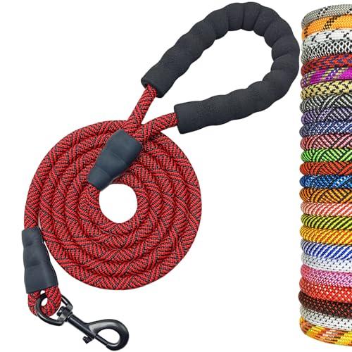 MayPaw 6FT Rope Dog Leash, Soft Padded Handle Thick Nylon Pet Leash, Large Medium Dogs Walking Training Leashes (red Black, 1/2" * 6')