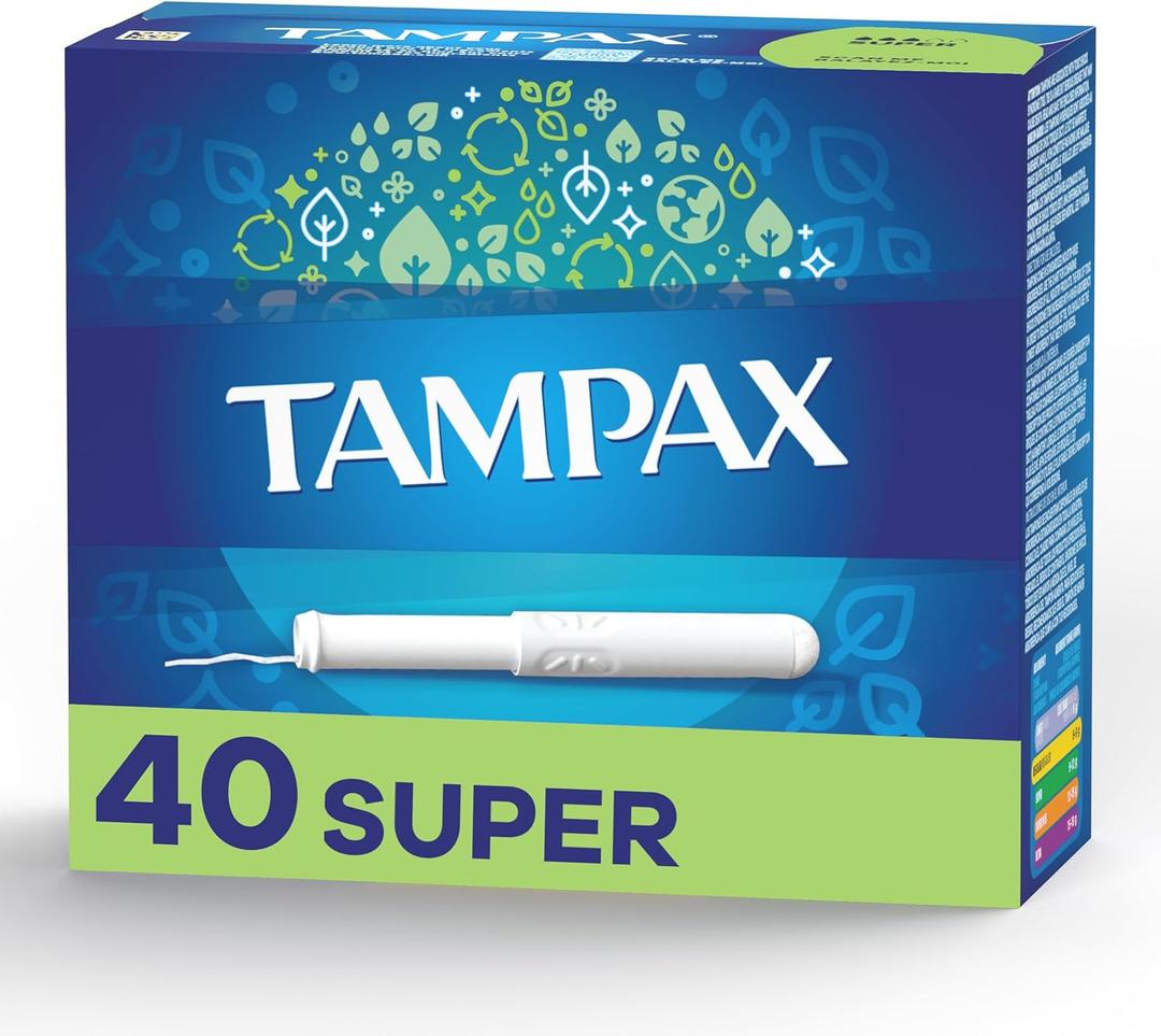 Tampax Cardboard Tampons for Women Super Absorbency, Anti-Slip Grip, LeakGuard Skirt, Unscented, 40 Count