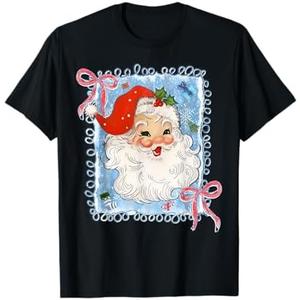 Merry Christmas Xmas Santa Claus Coquette Bow Pajama Holiday T-Shirt Size L