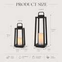 Integrated LED Solar Lantern Outdoor Large H24 Inch Black Metal Decorative Solar Light with Flickering Candle Waterproof Patio Lantern for Garden Pathway Porch Yard