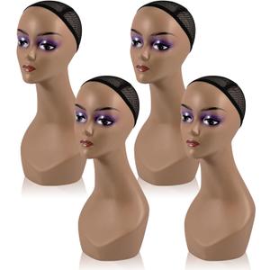 Leinuosen 4 Pcs Female Realistic Mannequin Head for Wigs 19" Lifelike Plastic Manikin Head Display Heads for Sunglasses Earrings Jewelry Display, Beauty Accessories (Black), about 19 inches/ 48 cm in height
