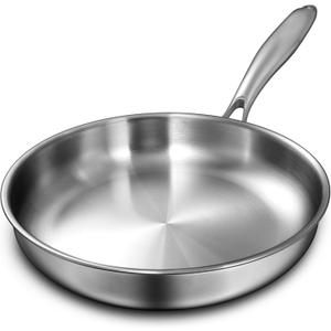 12 Inch Tri-Ply Stainless Steel Frying Pan, Skillet, Induction Cooking Pan, Dishwasher and Oven Safe, Fast & Even Heat, Heavy Duty and Detachable Handle