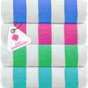 Casa Copenhagen Cabana Towel 4Pcs Teal,Blue,Pink,Green Designer Stripe Beach Towels Gift Set, 30"x60" Oversized 100%Cotton Pool Bath Towel for Beach Gift Set (Perfect Summer Gift Set For Women & Men)