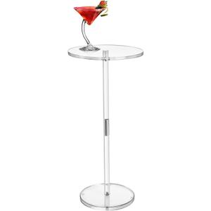 WRINGKIT Acrylic Drink Table for Small Space, Clear Side End Tables, 10" L x 10" W x 21.3" H, Small Round Drink Table for Living Room, Bathroom, Office, Drinks Stand Side Tables