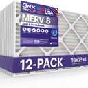 BNX TruFilter 16x25x1 Air Filter MERV 8 (12-Pack) - MADE IN USA Dust & Pet Defense Electrostatic Pleated Air Conditioner HVAC AC Furnace Filters for Dust, Pet, Mold, Pollen MPR 600 700 & FPR 5