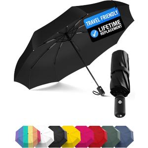 Rain-Mate Windproof Compact Umbrellas for Rain - Strong Reinforced Fiberglass Rib Design & Auto Open & Close - Portable Folding Travel Umbrella - Lightweight & Packable for Women & Men, Easy Collapse