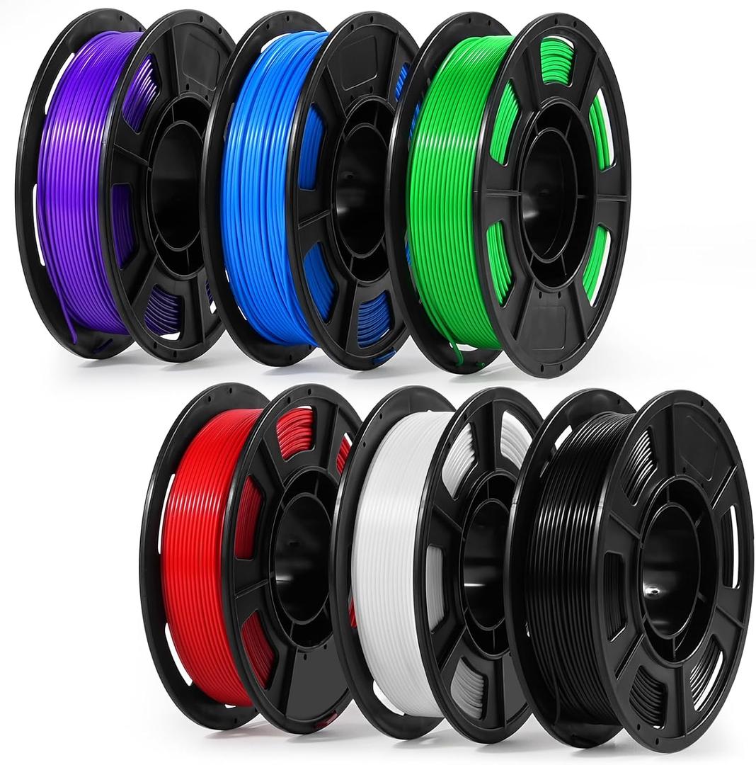 Dynta 3D Printer Filament 250g 53mm Spool - 1.75mm High Precision Regular PLA Compatible with FLASHFORGE, Bambu Lab A1, Creality Ender-3 V3, Black, White, Red, Green, Blue, Purple for Beginners,  6Pcs