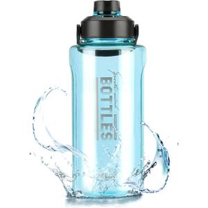 Half Gallon/64oz Water Bottle With Handle, 2L Leak proof BPA Free Fitness Sports Water Jug, Ensure You Drink Enough Water Daily for Gym and Outdoor Sports(Blue)