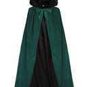 ALIZIWAY Hooded Cape Reversible Velvet Cloak Lined with Satin Renaissance Medieval Halloween Christmas Cosplay Costume 220cm (Green Velvet and Black)