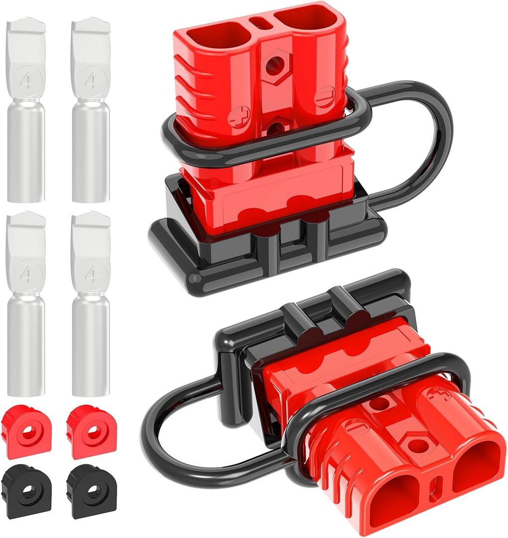 Anderson Connector,120A 2-6 Gauge Battery Quick Connect 12V-36V Anderson Plug Battery Cable Quick Connect Disconnect Plug Winch Wiring Kit for Cable RV Truck Winch (2 Pack)-RED