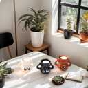 Ghost Candle Holder - Ceramic Halloween Tea Light Holder for Desk Decor, Spooky Cute Short Coal Ball Ornament, Gift for Adults Kids Party Office Desk Accessory (3.7 Inch) (Brown)