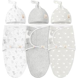 KeaBabies 3-Pack Swaddles for Newborns, Girls, Boys with Hats - Organic Soft Baby Sleep Sacks, Breathable Baby Swaddle 3-6 Months Beanies Set, Premie Infant Sleep Sack 0-3 Months (Aspire) (One Size)