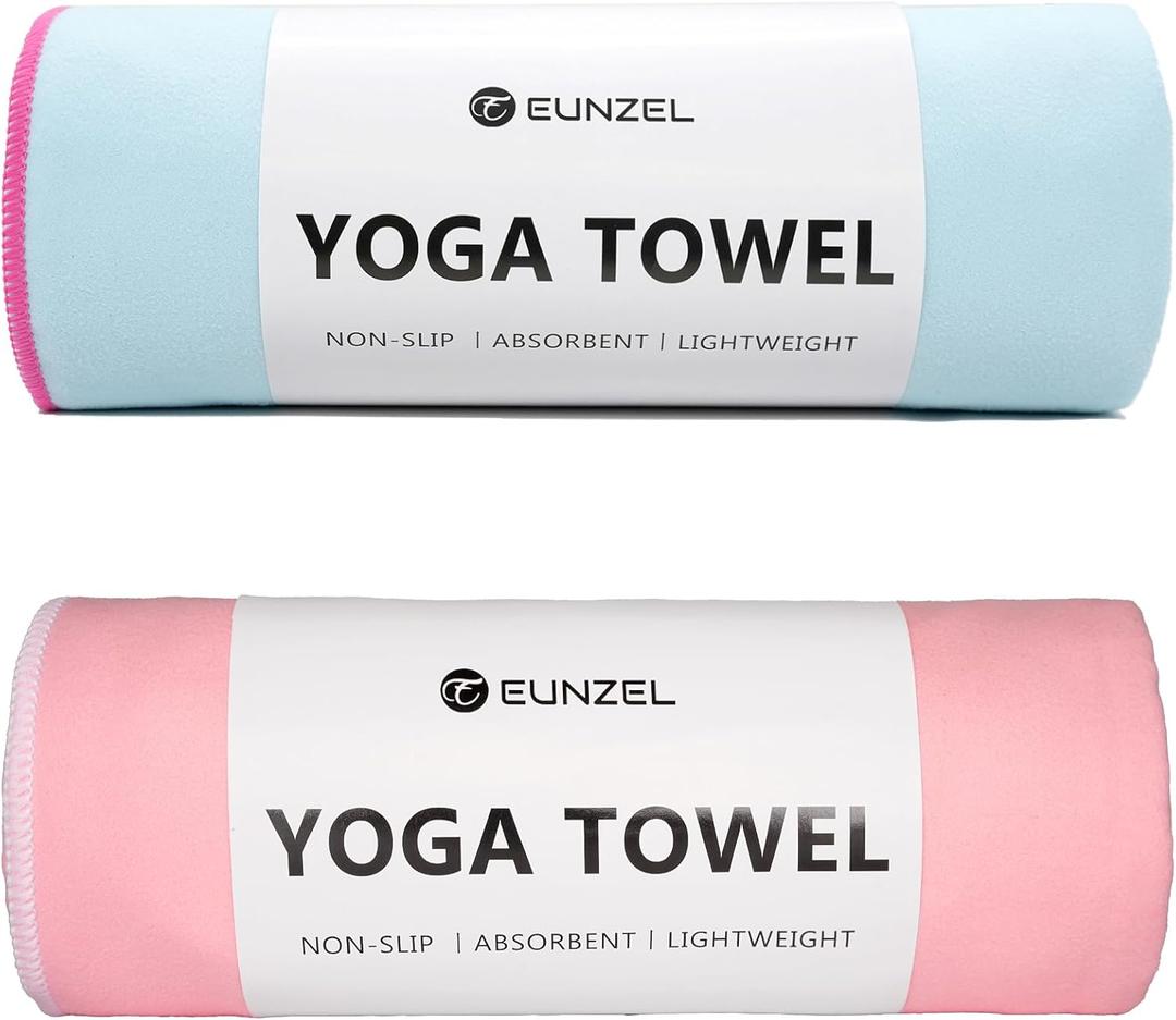 Eunzel Hot Yoga Towel Non-Slip Yoga Mat Towel Ultra-Absorbent Microfiber Towel for Hot Yoga, PilatesBikram and Workout 26.5"x 72" (Z-blue& Pink (2 Pack ))
