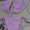 ZAFUL Women's Triangle Bikini Multiway Fishnet Tie Side Bandeau Halter String Bikini Set Two Piece Swimsuit Bathing Suits (1-light Purple) S