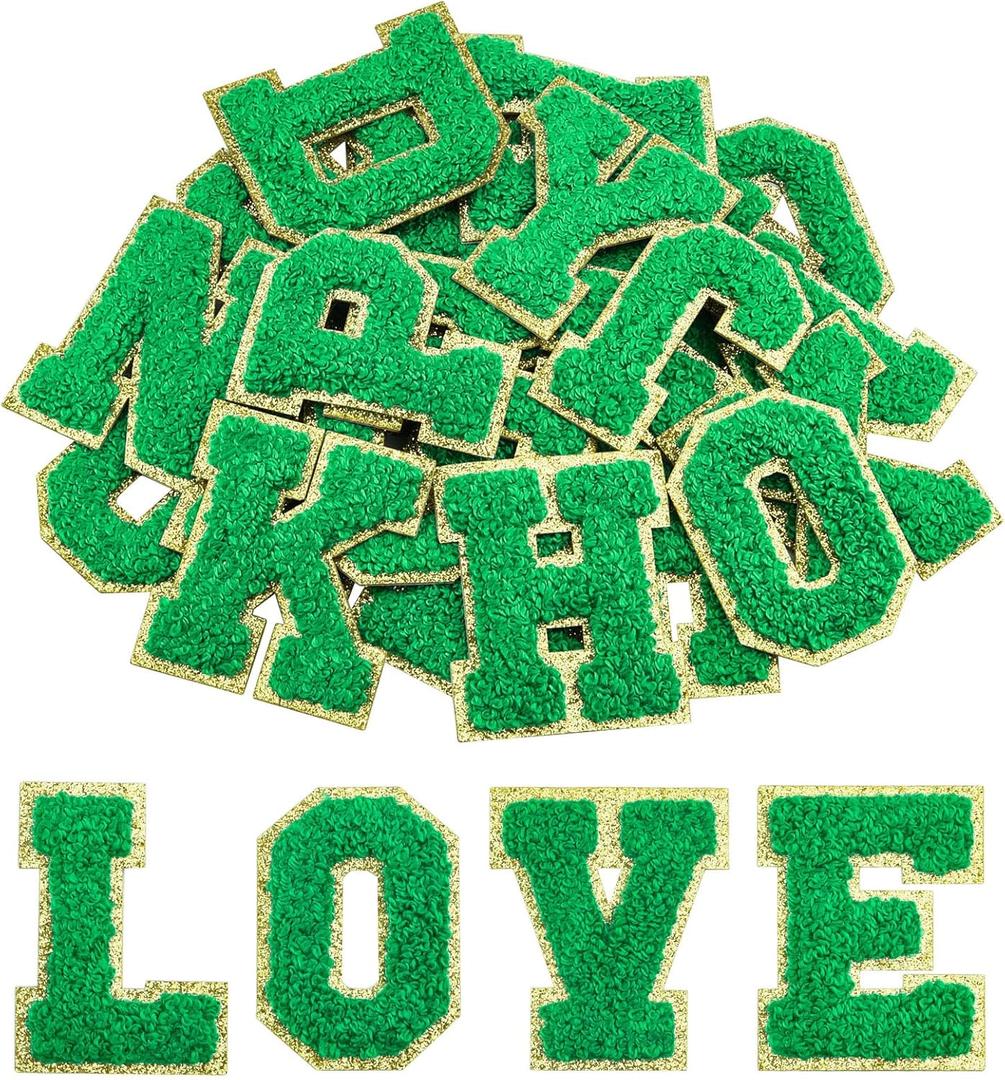Morcheiong 26Pcs Self Adhesive Chenille Letter Patches A-Z, Chenille Letters for Clothing, Fabric, Shoes, Bags (Deep Green)