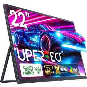 UPERFECT 22" 2K Portable Monitor w/VESA & 180Adjustable Stand, 2560 * 1440 QHD FreeSync IPS HDR Large Gaming Display, USB-C HDMI Travel Second Monitor for Laptop Switch Phone