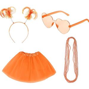 Tutu Costume Accessory Set Red White Blue Women's Layered Tulle Skirts Pom Pom Headband Heart Sunglasses Necklaces 